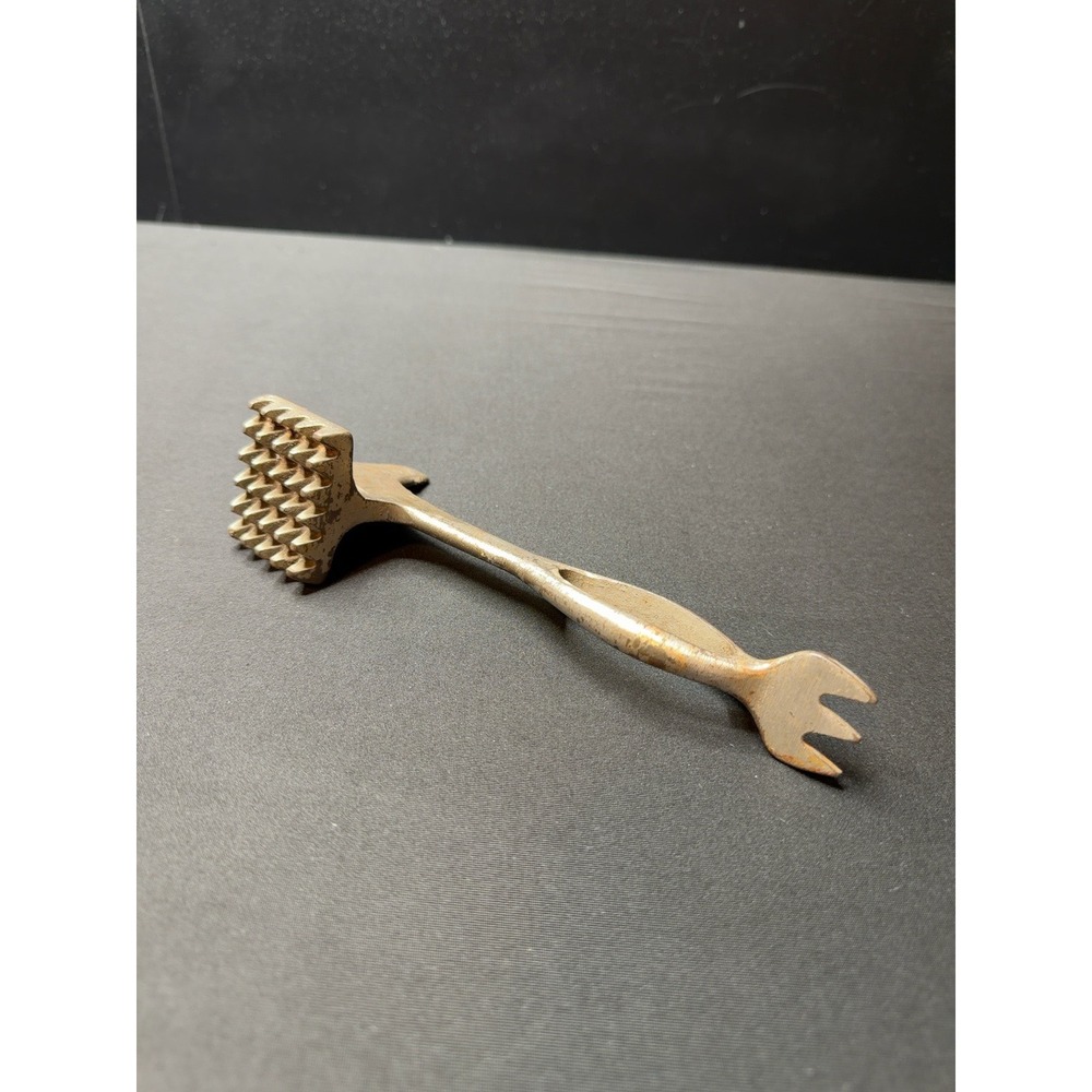 Vintage Cast Aluminum Meat Tenderizer Hammer 3 Tine Steak Fork Kitchen Tool